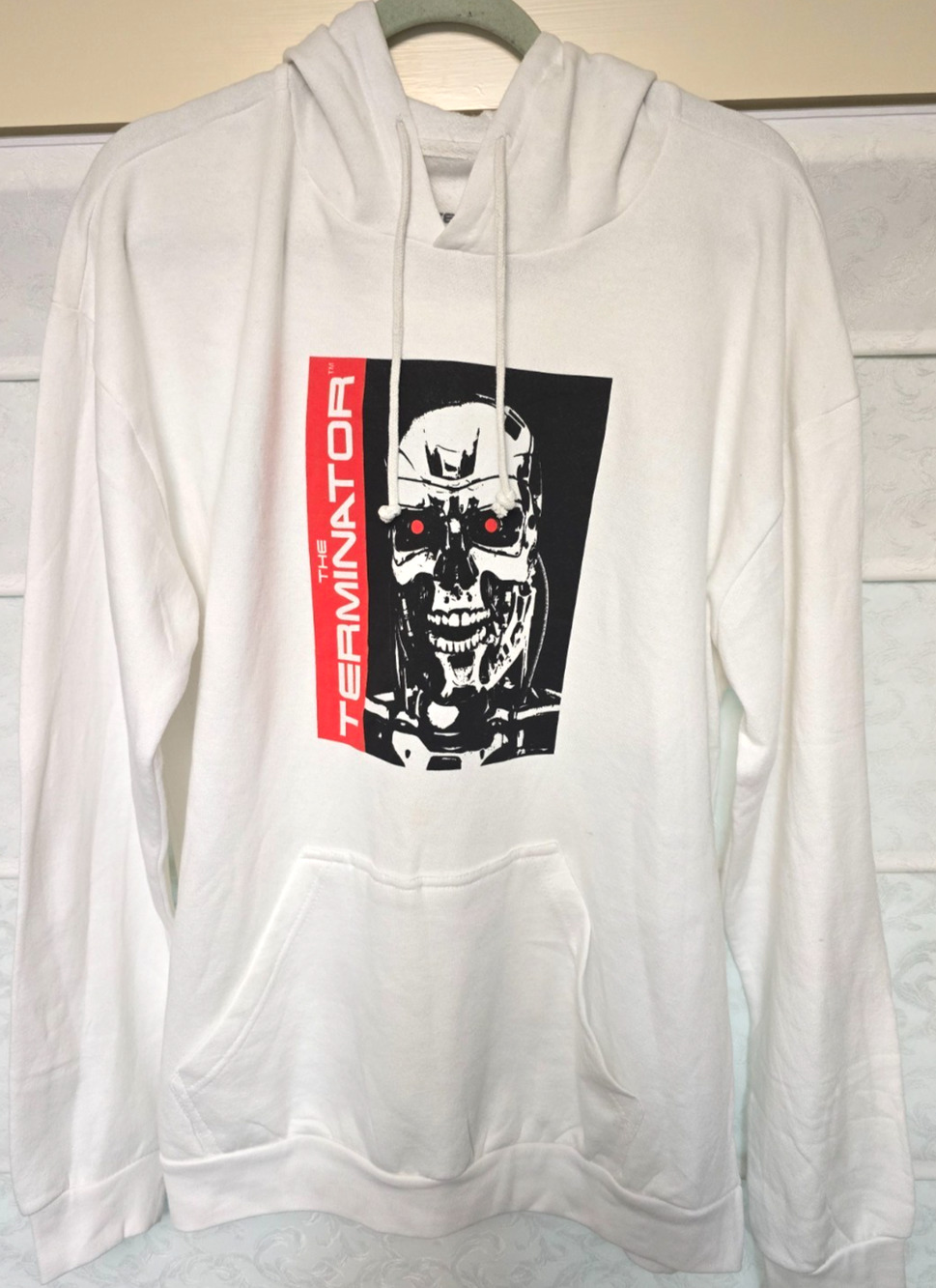 Terminator Endoskeleton Hoodie Mens XL White Graphic Pullover Movie NWOT NEW